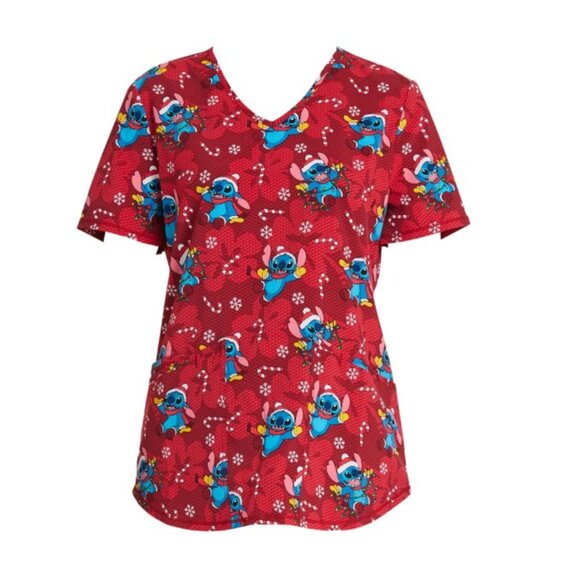 Stitch Candy Cane Christmas Scrub  Top Disney 2XL - Picture 1 of 3